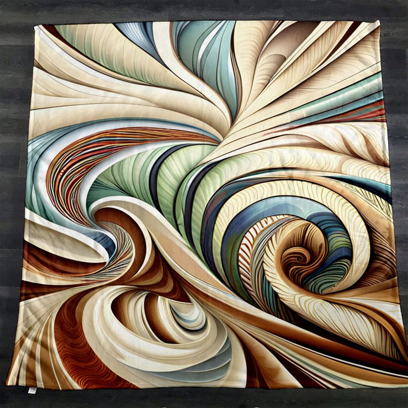 Throw Blanket, 68" W x 80" L, Abstract, Blue/Red/Tan