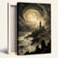 Art sur toile, "Phare sur une falaise orageuse avec lune tourbillonnante"-133521540