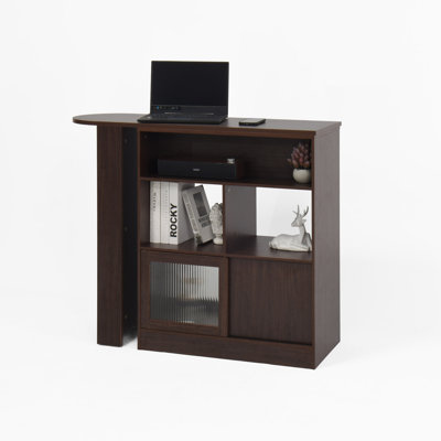 Modern Bar Cabinet With Rotating Top, Counter Height Dining Cabinet With 6 Storage Space And 2 Ribbed Glass Door For Kitchen, The Rotating Top With 3