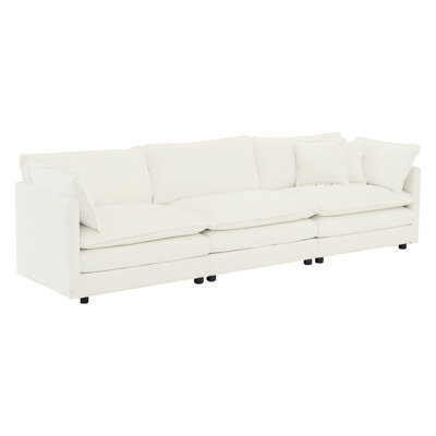 Chenille blanche 3 pour le salon, style Mid-Century moderne avec 2 coussins d'accoudoirs et 3 coussins décoratifs, couvre-oreillers, base en bois, tissu respirant, sièges confortables