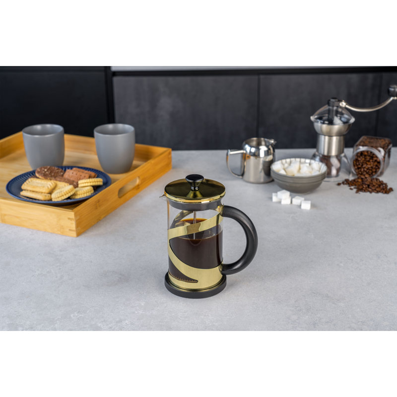 Café Olé Classico Cafetiere, 8 Cup, French Press Coffee Maker, Heat Resistant Handle, Stainless Steel, 1000ml, Gold