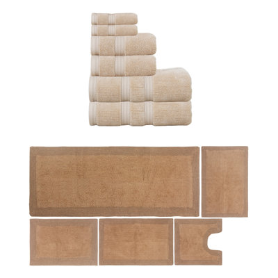Ensemble de serviettes 6 pièces et de tapis de bain 5 pièces Buariki Collection (ensemble de 11) réversible
