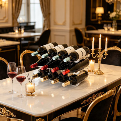 Organisateur de bouteilles de vin empilable en acrylique - Support de comptoir ou de rangement à 4 niveaux pour bouteilles de vin, bouteilles d'eau et tasses, support en métal robuste, peut contenir 16 bouteilles (paquet de 4)