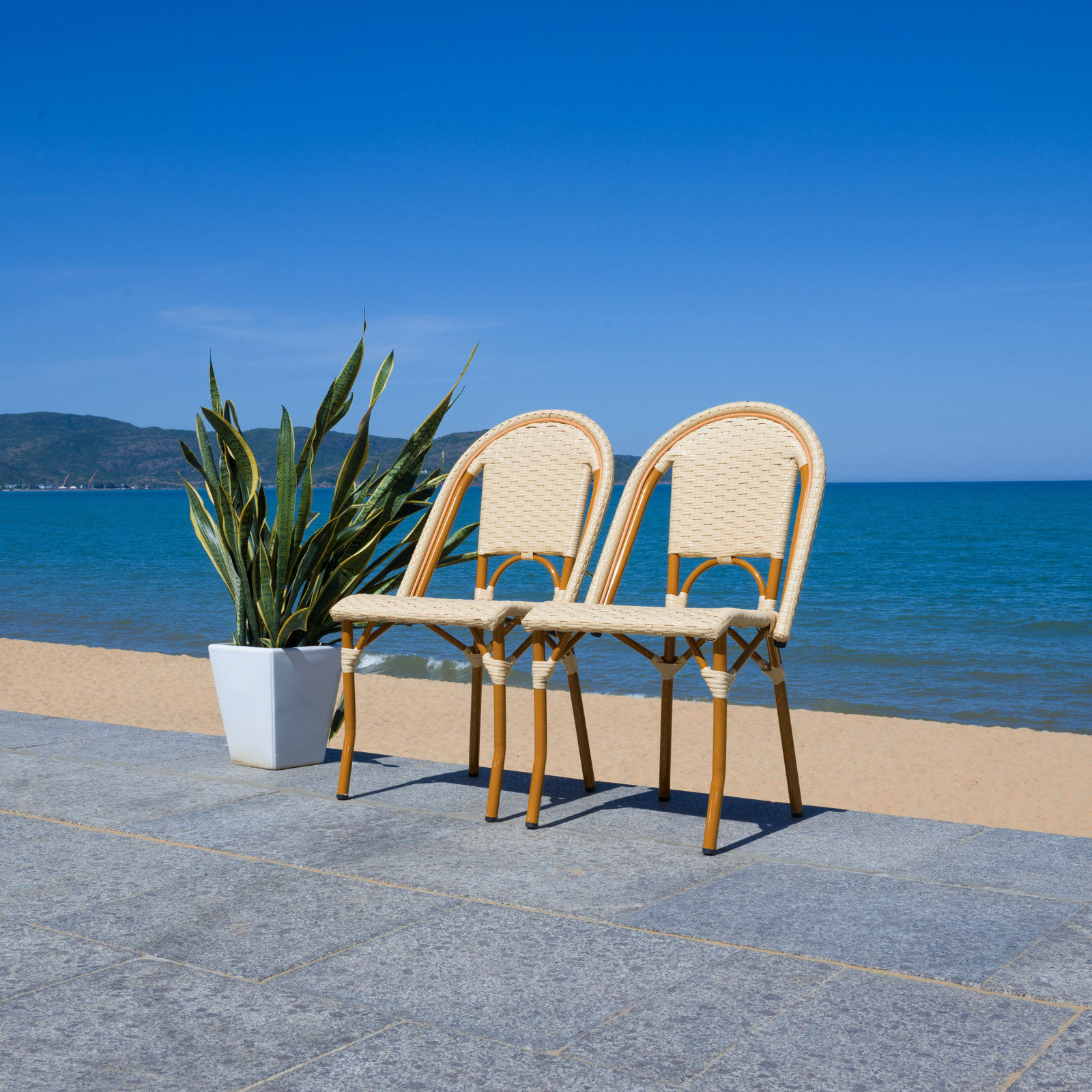 Popplewell Premium All-Weather Wicker Outdoor Dining Side Chair, Gold/Natural