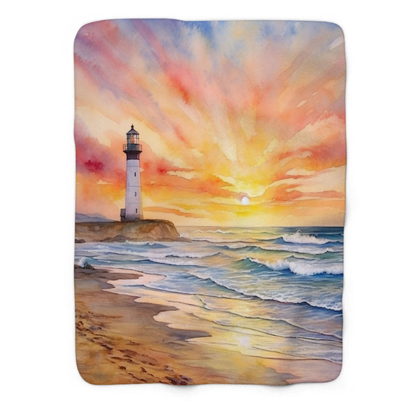 Phare de bord de mer - couverture Sherpa de qualité supérieure 1 pièce, L 60 po x L 80 po
