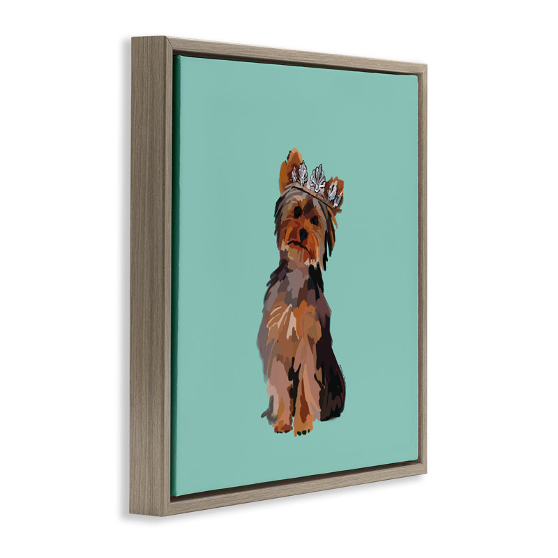 "Terrier avec couronne", art mural sur toile flottante par Amelia Noyes, Cadre flottant orme Montalcino, H 18 po x l 18 po