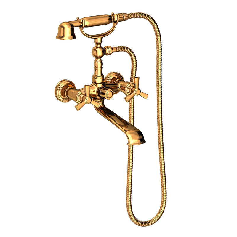 Miro Wall Mount Exposed Tub & Hand Shower Set, Polished Gold (PVD), Cross Handle 