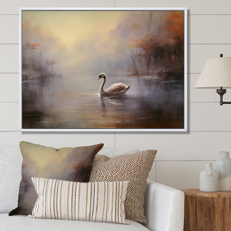 Cygne dans la brume II sur toile, H 24 po x l 32 po x P 1 po, Cadre naturel flottant