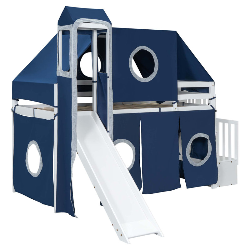Lit mezzanine avec tente et tour, Bleu, Simple