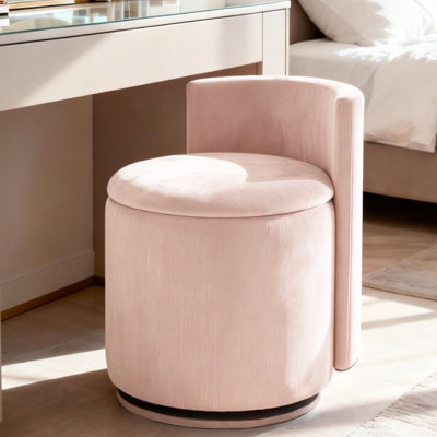 360° Swivel Vanity Stool with Storage, Corduroy Round Vanity Chair with Curved Back, Accent Stool for Bedroom, Living Room, Makeup Room, Dressing Area