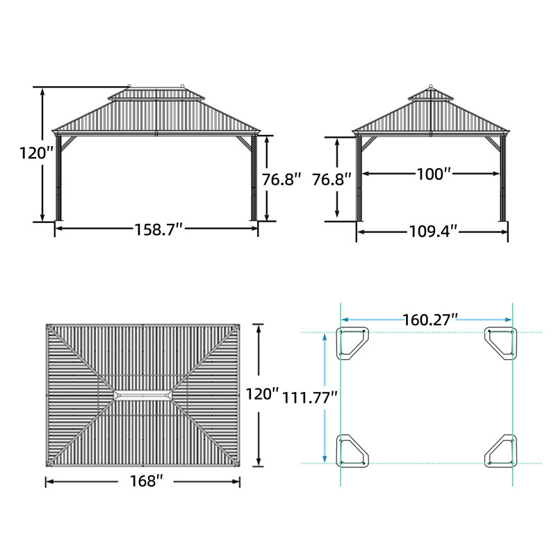 Pavillon de jardin avec toit rigide en aluminium mauve avec lumières de 48 pi, 10 pi x 14 pi