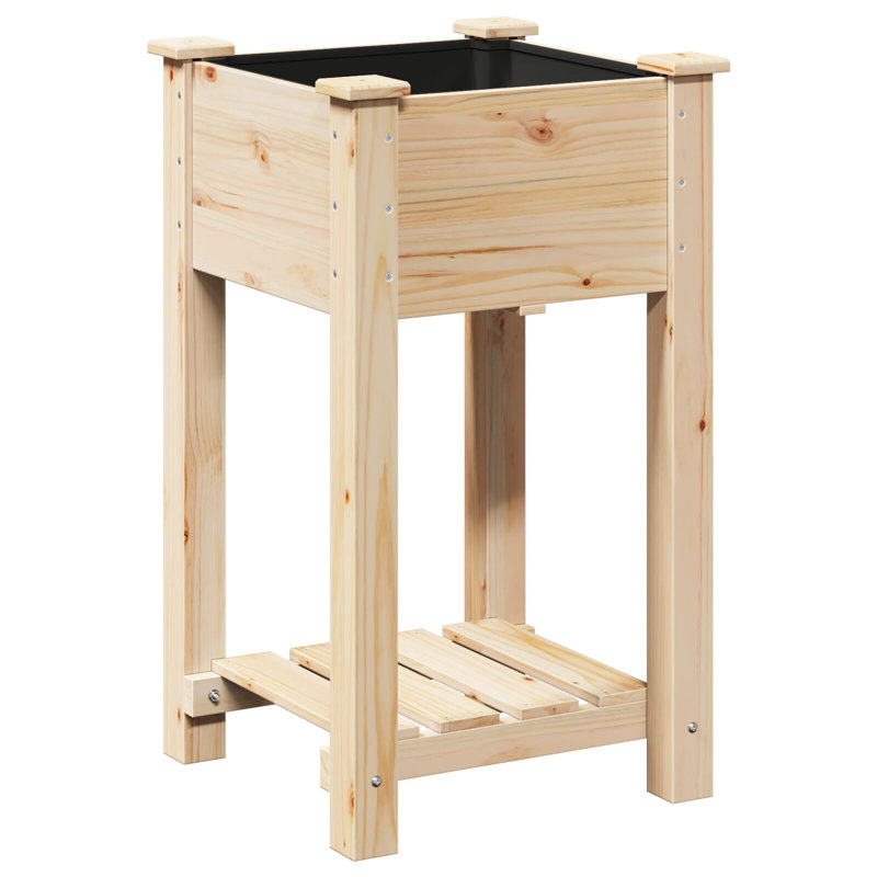 Garden Planter with Shelf Solid Fir Wood Outdoor Wooden Box Deck, 76.5cm x 45cm x 45cm