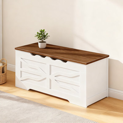Banc de rangement de ferme avec charnières de sécurité et d'organisation à deux zones, coffre à jouets multifonctionnel et siège d'entrée pour le salon, la chambre à coucher