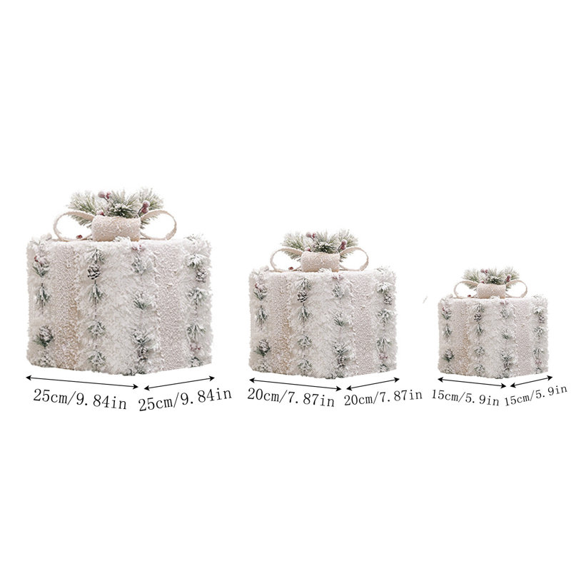 Boîte décorative en fer de Noël 3PCS, boîte-cadeau de fenêtre de magasinage, décoration d'arbre de Noël, boîte-cadeau de flocage