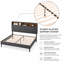 Lit plateforme tapissier avec tête de lit et port de charge USB, cadre de lit en lin avec tablette, aucun sommier requis, très grand lit-1962304447