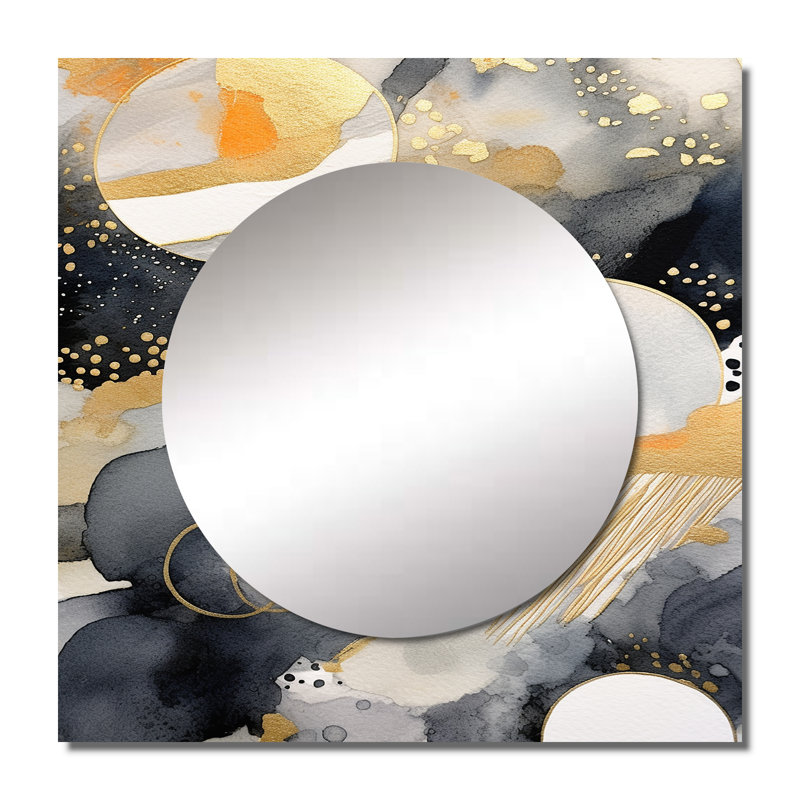Adrean - Décoration murale pastel abstraite avec taches bleues noires et dorées à motif géométrique carré pour chambre à coucher