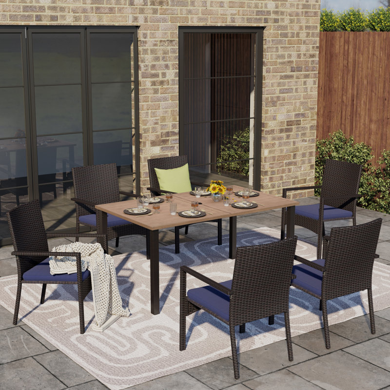 6 - Person Patio Dining Set with Rectangular Table , Cushions Included