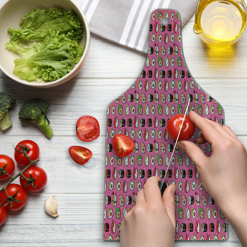 Planche à découper en verre trempé de style Kawaii Ambesonne Wasabi rose et multicolore