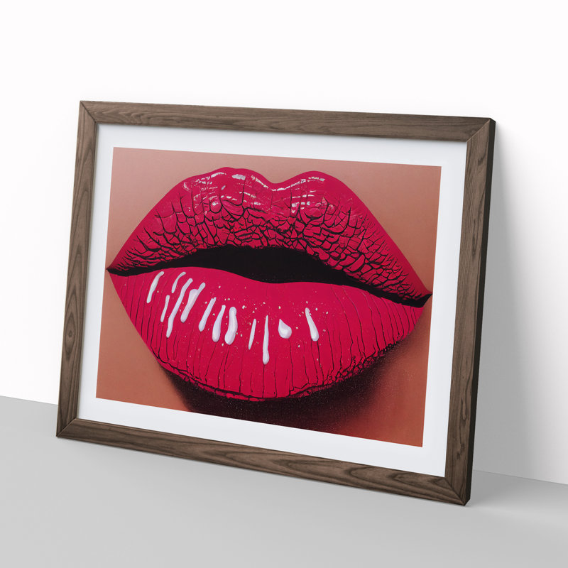 Lips of a Woman 1 Piece Single Picture Frame Wall Art, 25cm H x 34cm W, Brown