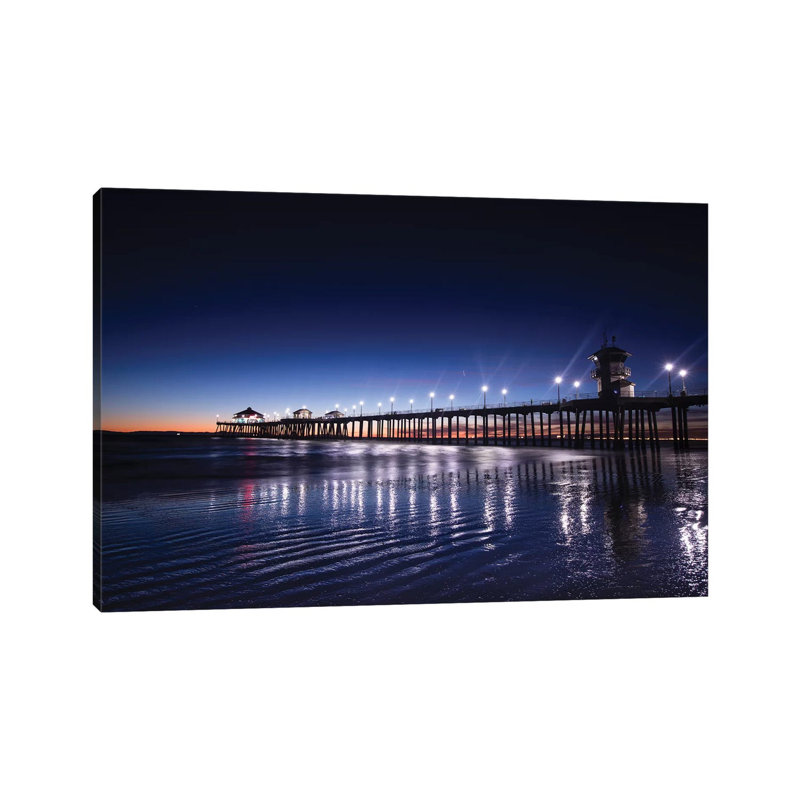 Pier In The Pacific Ocean, Huntington Beach Pier, Huntington Beach, California, USA - Wrapped Canvas Print