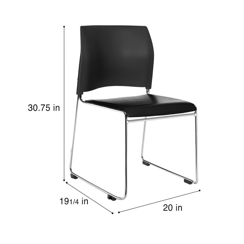 Jody Vinyl Stack Chair , Black, Chrome, 4