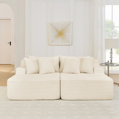 Méridienne à deux places paresseuse, canapé compressé sans assemblage requis, faite de tissu de velours, méridienne moderne et moelleuse, utilisée pour les salons et les chambres à coucher - beige