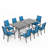 9 Piece Patio Dining Set, Outdoor Dining Table And Chairs Set For 8, 8 PVC-coated polyester Chairs, 1 Iron Rectangular Table With Adjustable Umbrella Hole, Patio Furniture Set For Deck, Backyard, Lawn, Poolside, Brown/gray/blue-110189127