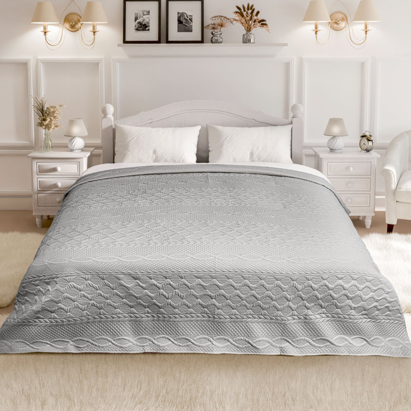 Aran - Elegant Quilted Bedspread Polyester Geometric Bedspread, Kingsize Bedspread, Grey