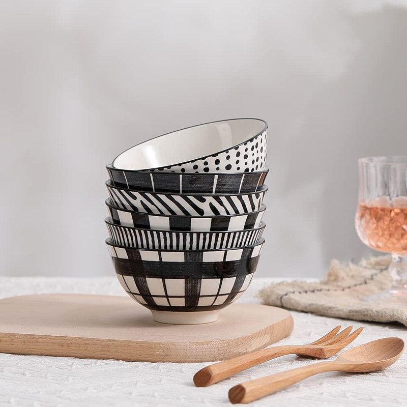 Ensemble de 6 bols à dessert en céramique - Petits bols de service de style japonais pour la crème glacée, la soupe, le riz, les collations - Va au micro-ondes et au lave-vaisselle