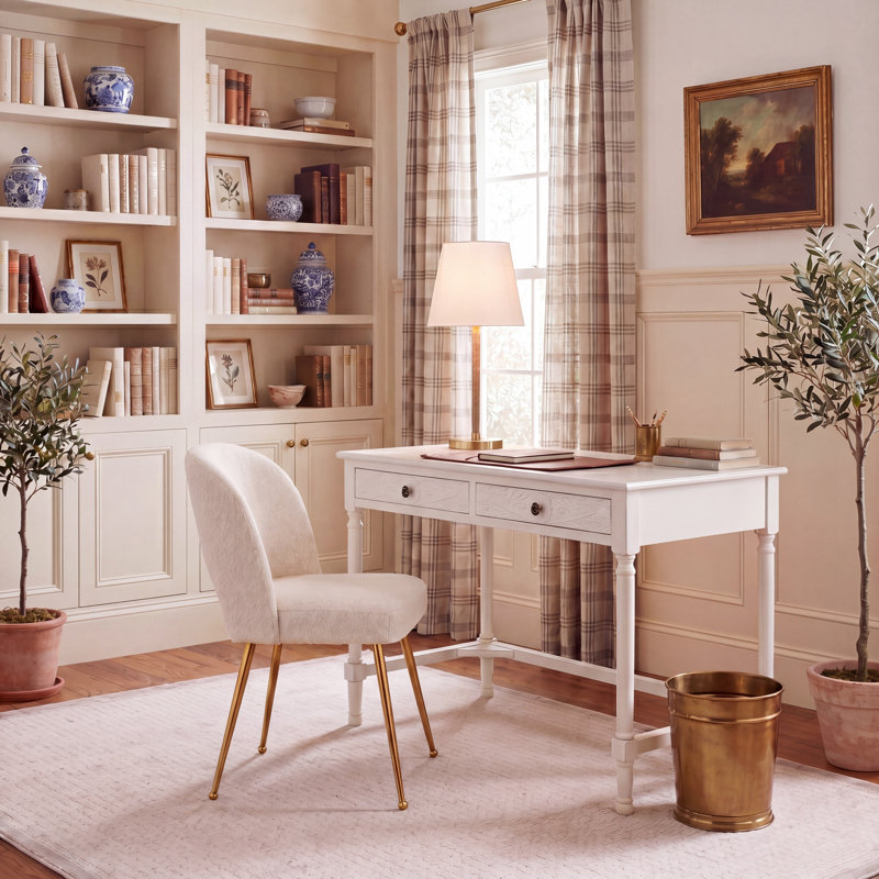 Whisnant Manufactured Wood Writing Desk , Distressed White