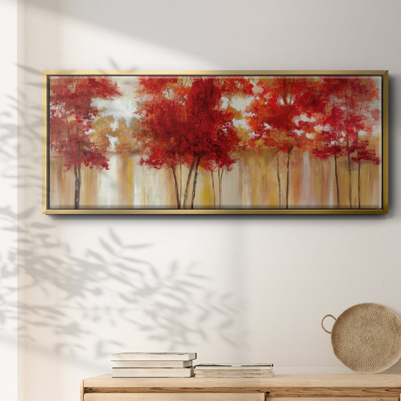 Red Trees- Framed Canvas, 20" H x 50" W