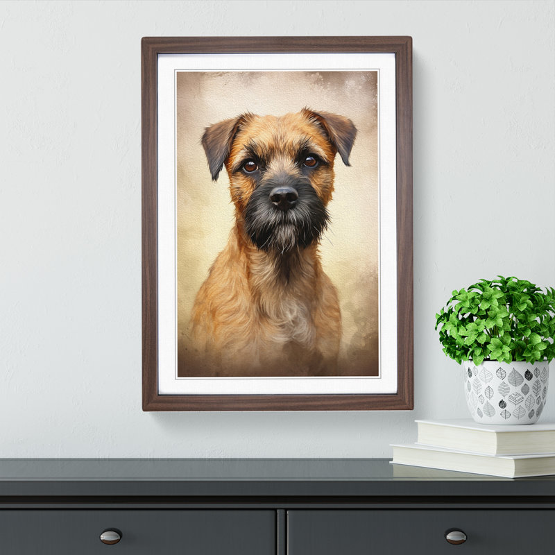 Border Terrier Informel - Single Picture Frame Print on Wood, Walnut, 34cm H x 25cm W x 2cm D