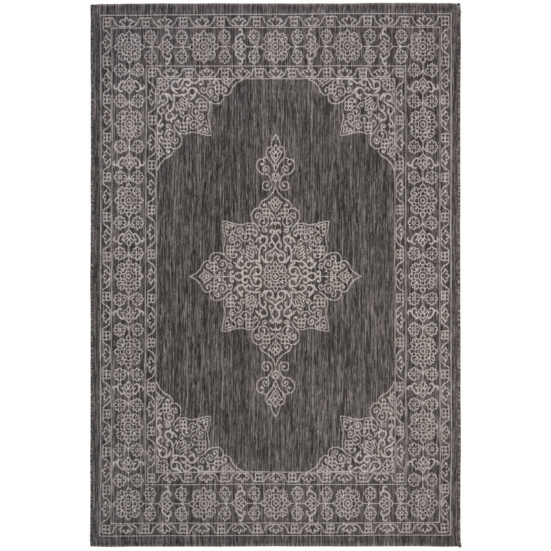 Tapis brun et brun clair pour l'intérieur et l'extérieur à motif floral Arneshia, Rectangle 4 pi x 5 pi 7 po