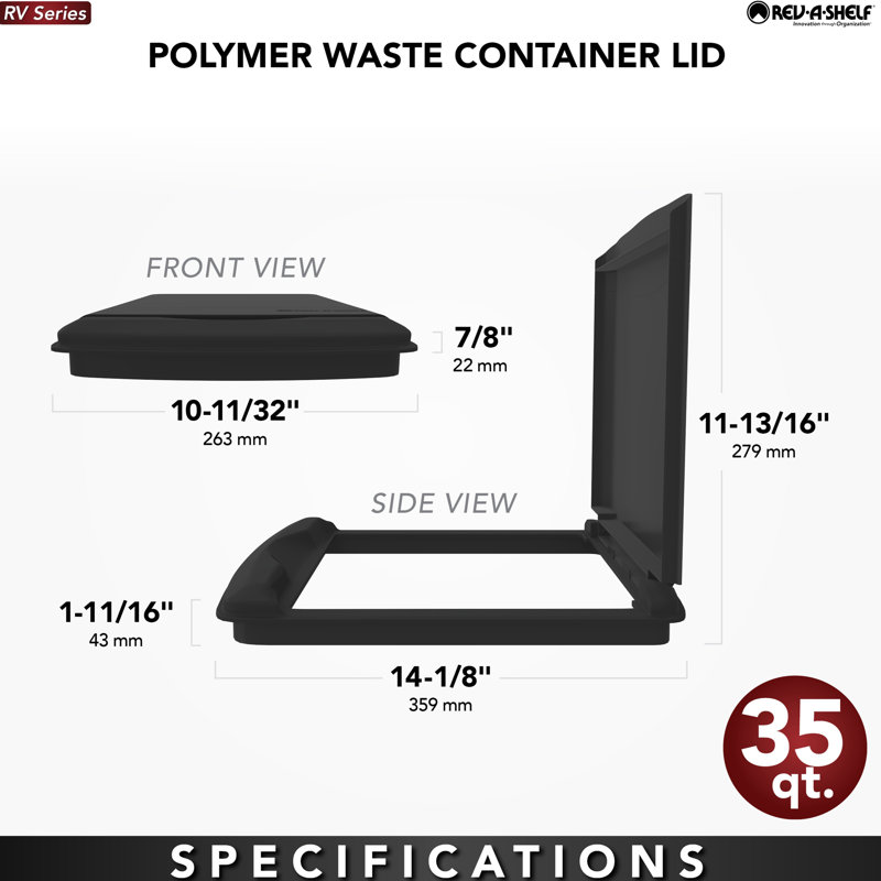 Rev-A-Shelf 35Qt Garbage Can for Kitchen and Bathroom Cabinet Replacement Plastic Trash Bin Lid Only, White