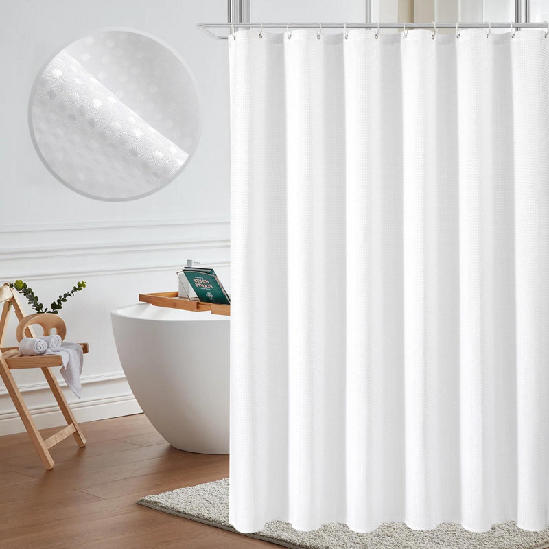 Rideau de douche Waffle Weave pour salle de bain, rideau de bain en polyester lesté 120 g / m², Blanc