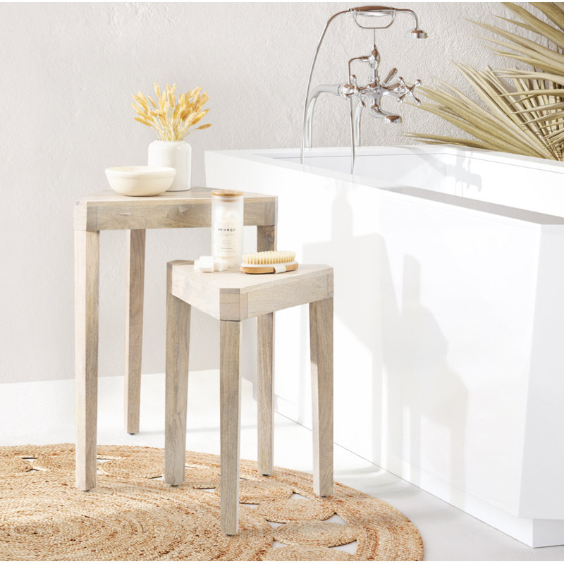 Solid Wood Nesting Tables (Set of 2), White Wash