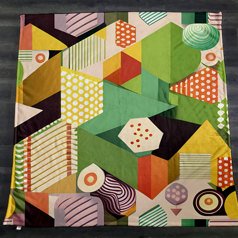 Throw Blanket, 51" W x 60" L, Geometric Shapes/Abstract, Green/Yellow/Orange