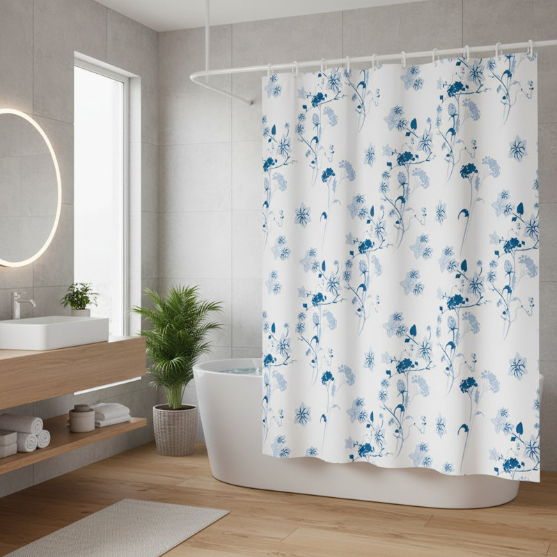 Rideau de douche 72 x 72 pouces à motif floral avec crochets, rideau de salle de bain en polyester imperméable imprimé pour plantes