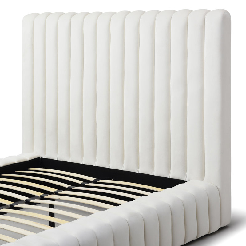 Lit plateforme en velours Kaydence, Crème, Grand lit