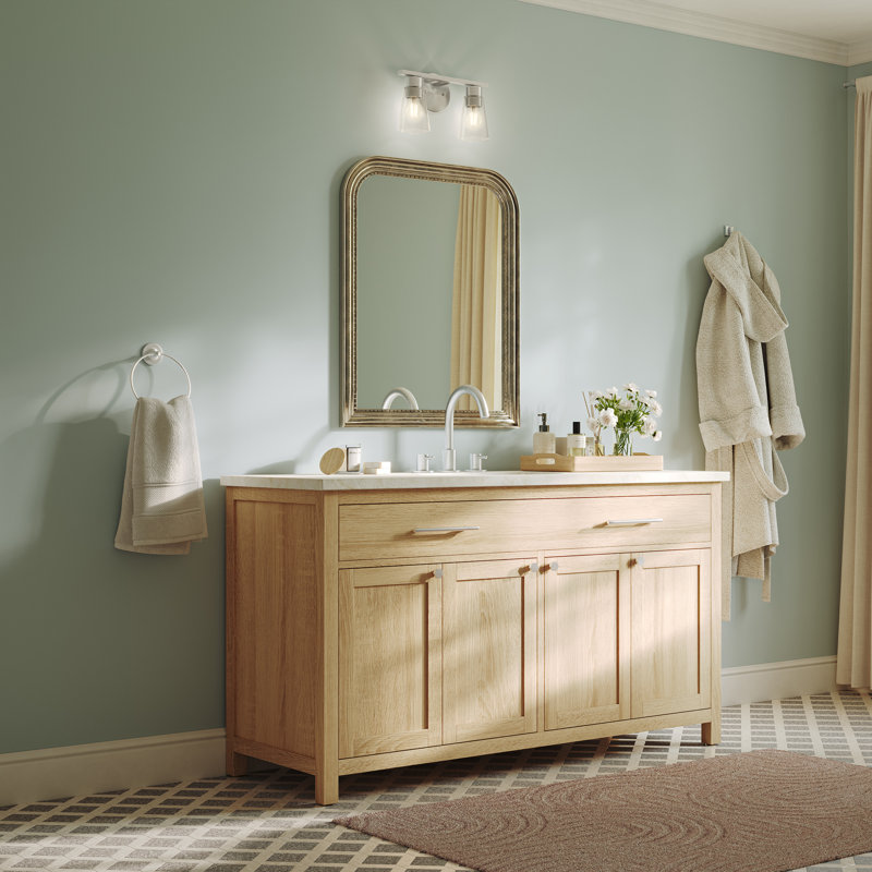 Éclairage pour salle de bain 2 lumières avec verre transparent nickel brossé 13,25 po Stamos, Clear, Brushed Nickel, 2
