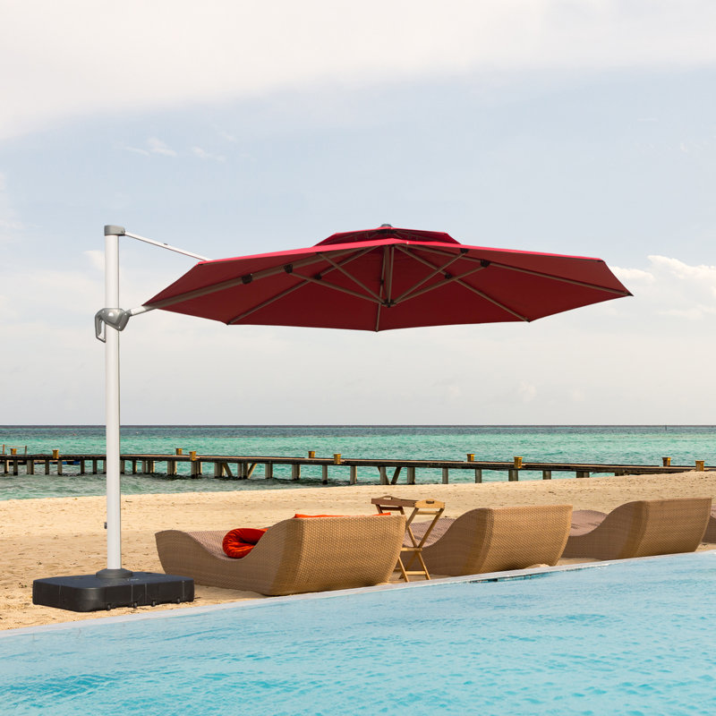 Parasol en porte-à-faux rond 13 pi, Rouge, H 107 po x l 118 po x P 118 po