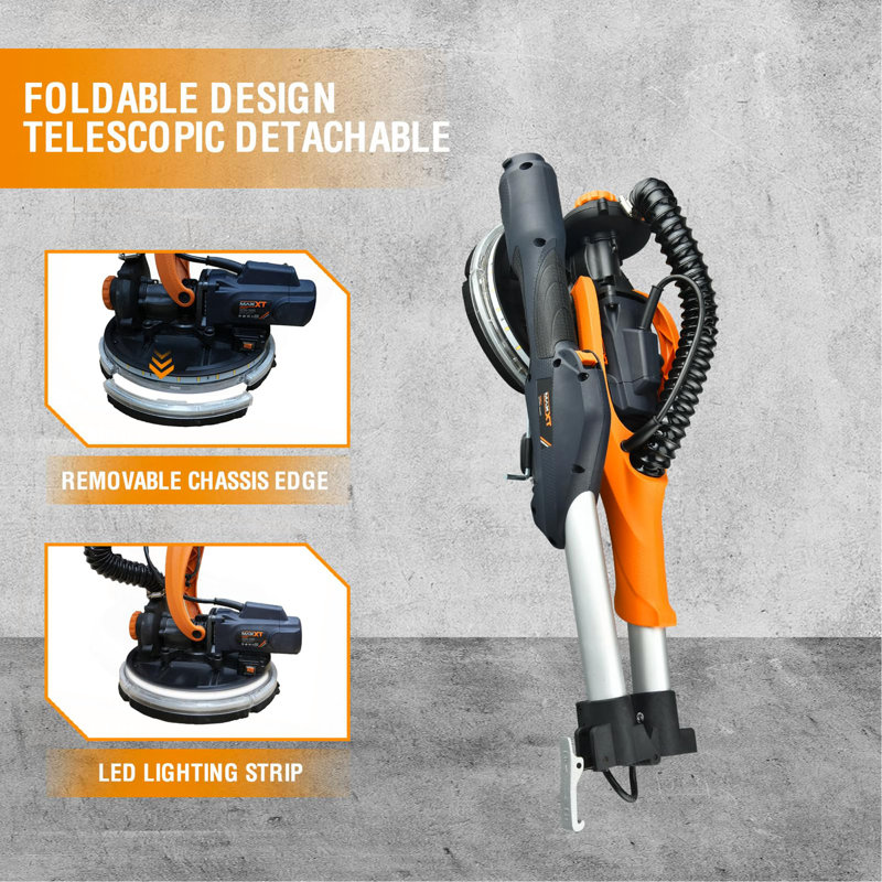 Drywall Sander With Vacuum Dust Collection, 6 Variable Speed Foldable Telescopic Electric Wall Sander, Popcorn Ceiling Removal Tool, 1900RPM Power Sander Tool, LED Light, 18Pcs Sanding Discs