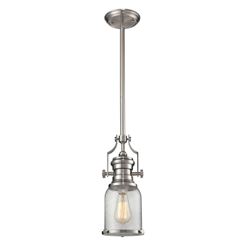 Mini-luminaire suspendu 1 lumière de 8 po de large Chadwick - nickel satiné, Clair, H 14 po x l 8 po x P 8 po, Nickel