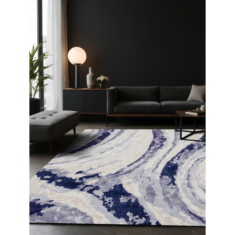 Tapis gris soyeux et moelleux, Rectangle 7 pi x 9 pi