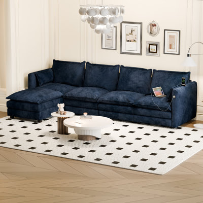 Jermyra 110" Modular Sectional Sofa L Shaped Couch, 5 Seat Sofa Set with Ottoman and Pillows, Chenille Fabric