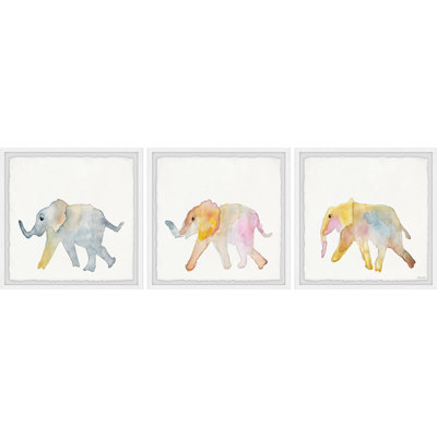 «Jalissa Elephant First Steps», ensemble de 3 pièces, reproduction encadrée