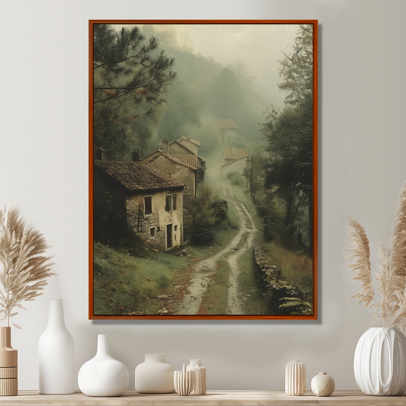 «Green Farm», impression d'art mural paysage vert, Cadre flottant brun, bois massif, H 34 po x l 44 po