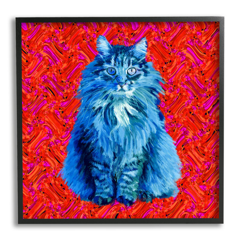«Modern Pop Design», «Bold Red Blue Longhair Cat» par Lynnda Rakos - impression, H 17 po x l 17 po x P 1,5 po