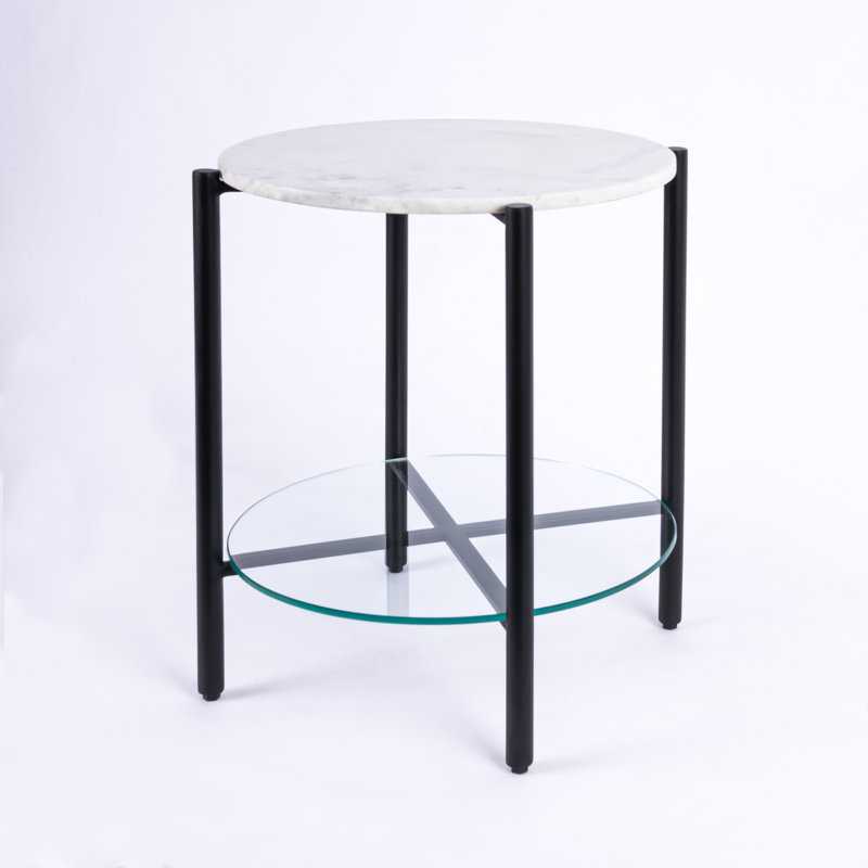 Table de bout avec rangement en marbre et verre Ansted, Noir, Blanc
