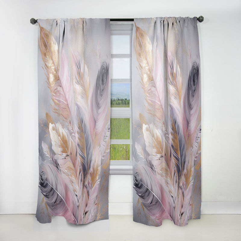 Pink Feather Wanderlust - Modern Velvet Curtain - Room Darkening - 1 panel, 52" W x 90" L